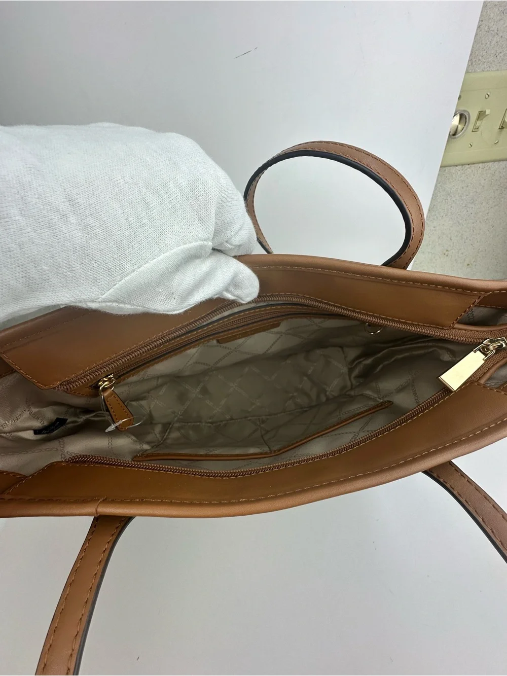 Michael Kors Eva Medium MK Logo Top Zip Tote –Brown
